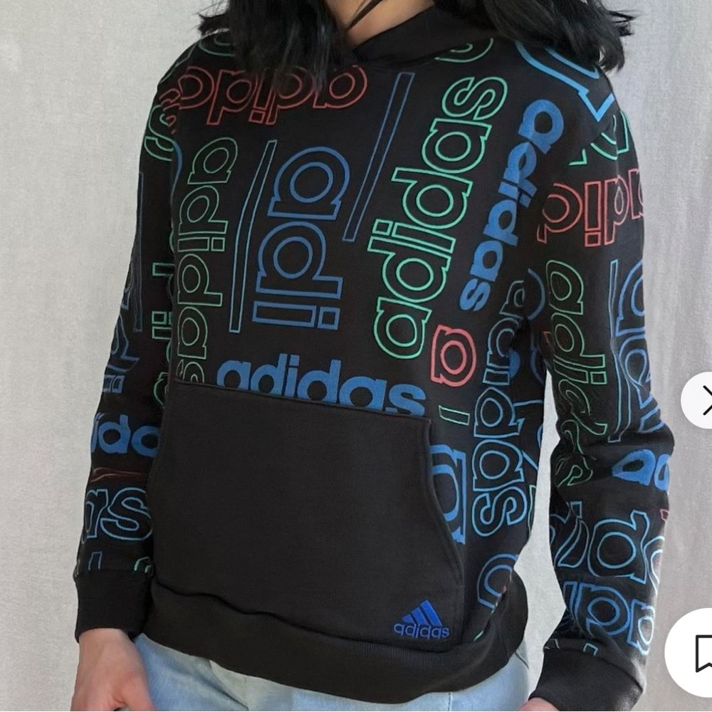 Adidas Logo Hoodie Youth medium 10/12 Multi-Color Grid Logo